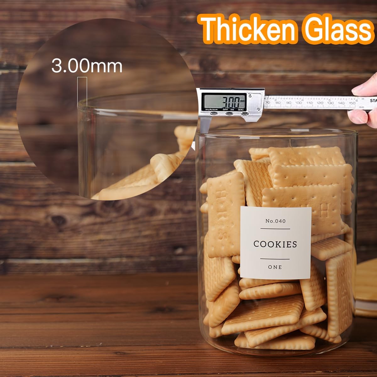 Set of 2 Large Glass Flour and Sugar Containers - 100 Fl oz Thicken Glass Storage Jars with