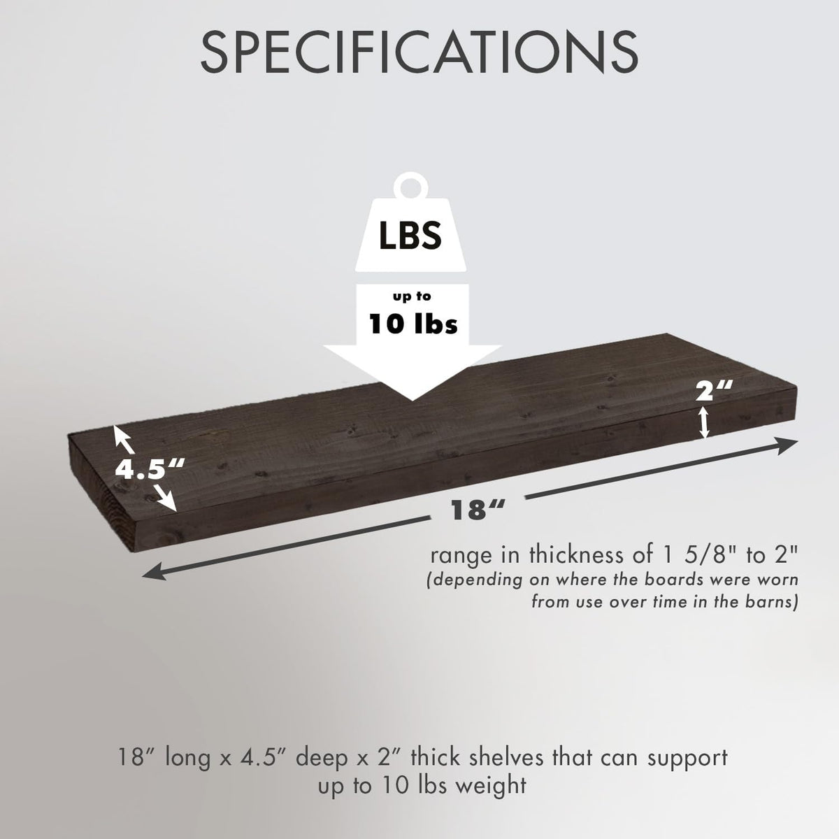 Urban Legacy Reclaimed Barnwood Planks | Floating Shelves for Wall w/Flush Mount Shelf Bracket Set