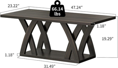 47” Wood Coffee Tables for Living Room Rustic Stands with Storage Shelf Brown Coffee Tables for