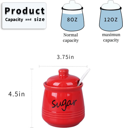 HAOTOP 12oz Sugar Bowl with Lid and Spoon,Ceramic Sugar Jar Sugar Dispenser Sugar Container Coffee
