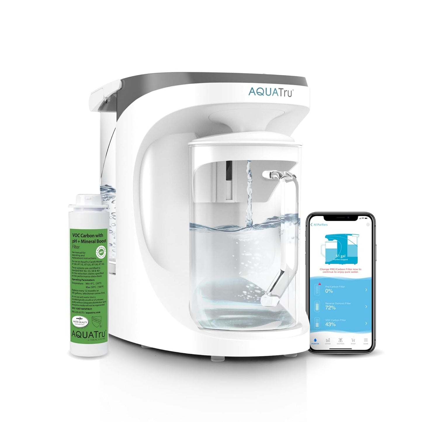 AquaTru Carafe Smart Alkaline | Countertop Water Purifier for PFAS and Other Contaminants with