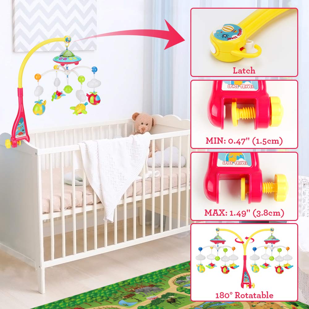 Baby Musical Crib Mobile with Hanging Rotating Toys, Remote Control, Lights Projector Function