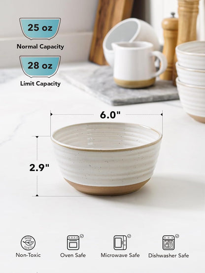 LE TAUCI Cereal Bowls Set of 4, Ceramic Soup Bowl 28 oz, Stoneware Kitchen Bowl for Pho, Chip