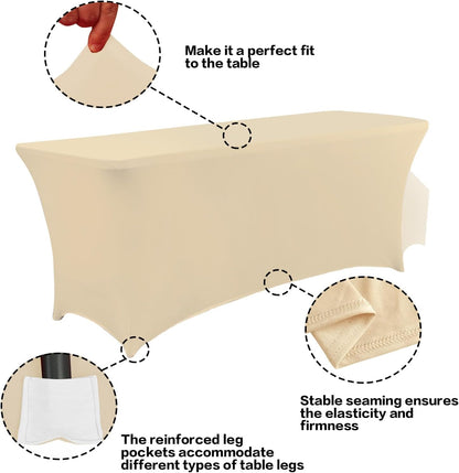 IVAPUPU 4FT Table Cloth for Rectangular Fitted Events Stretch Champagne Table Covers Washable Cover