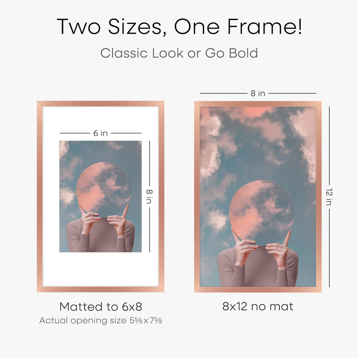 Homeforia 8x12 Picture Frame Rose Gold, High End Metal 8 x 12 Poster Frames with Mat 6 by 8 Photo