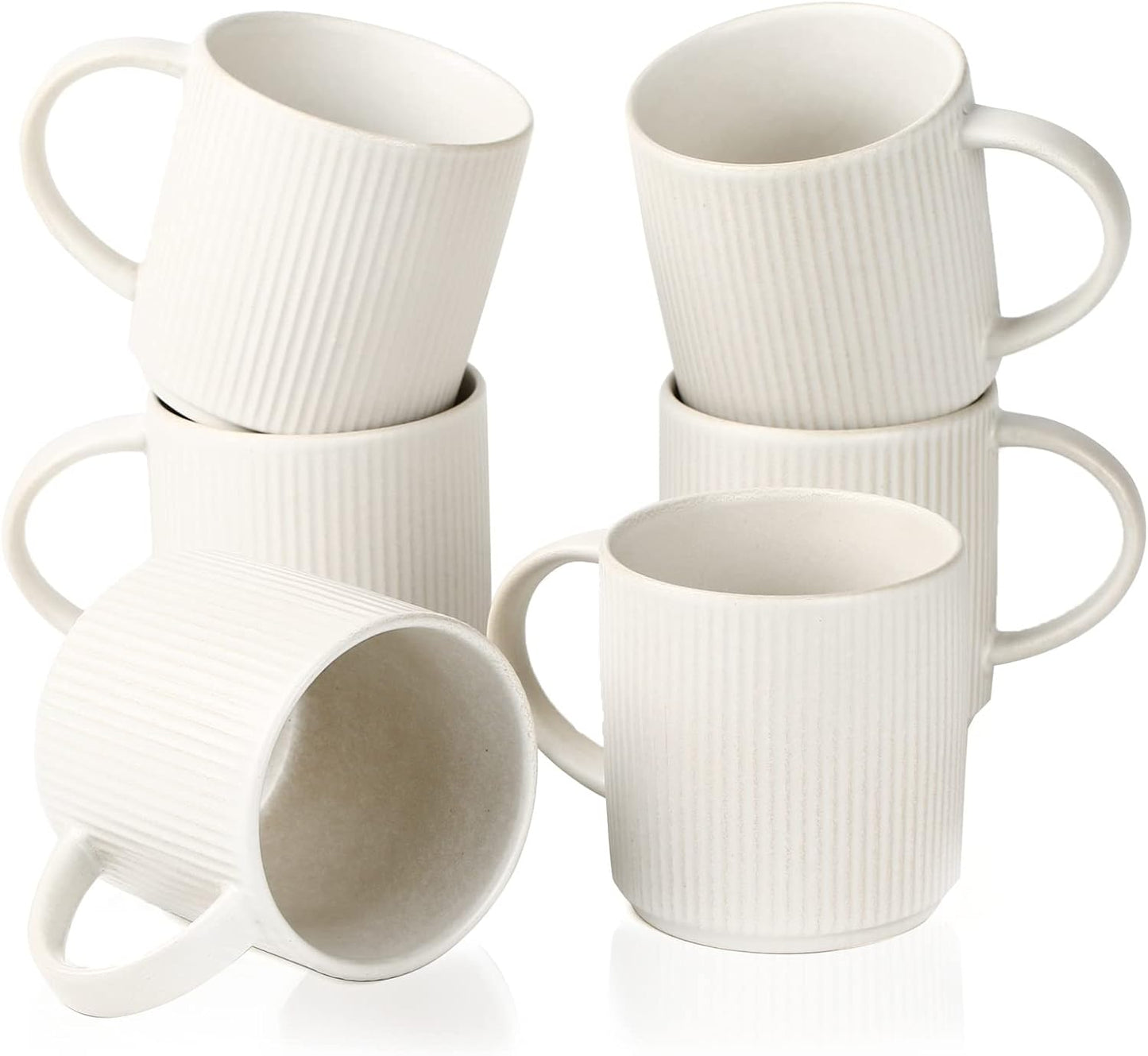 famiware Coffee Mug Set for 6, Star 12 oz Catering Mugs Cup Set with Handle for Coffee, Tea, Cocoa