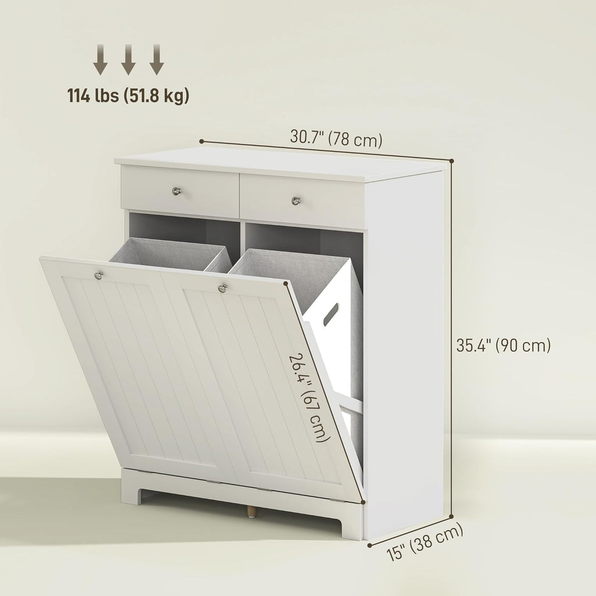 HOMCOM Laundry Hamper Cabinet with 2 Removable Baskets, Tilt Out Laundry Hamper Cabinet with 2