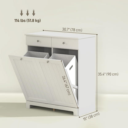 HOMCOM Laundry Hamper Cabinet with 2 Removable Baskets, Tilt Out Laundry Hamper Cabinet with 2