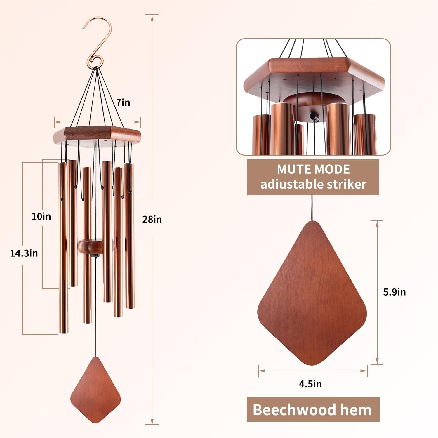 Small Wind Chimes for Outside, 28 Inches Wind Chimes Outdoor Tuned Soothing Melody, Sympathy Wind