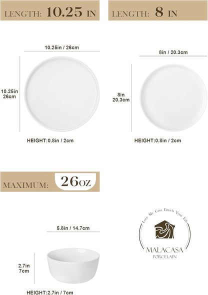MALACASA 18 Pieces Gourmet Porcelain Dinnerware Sets, Premium Plates and Bowls Set, High-Fired