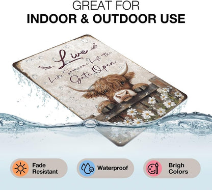 Heuhuww Vintage Highland Cow Decor-Live like Someone Left the Gate Open Tin Sign Farmhouse Wall Art