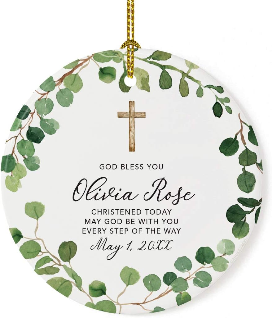 Andaz Press Personalized Round Ceramic Porcelain Christmas Ornament Keepsake Collectible Gift, God