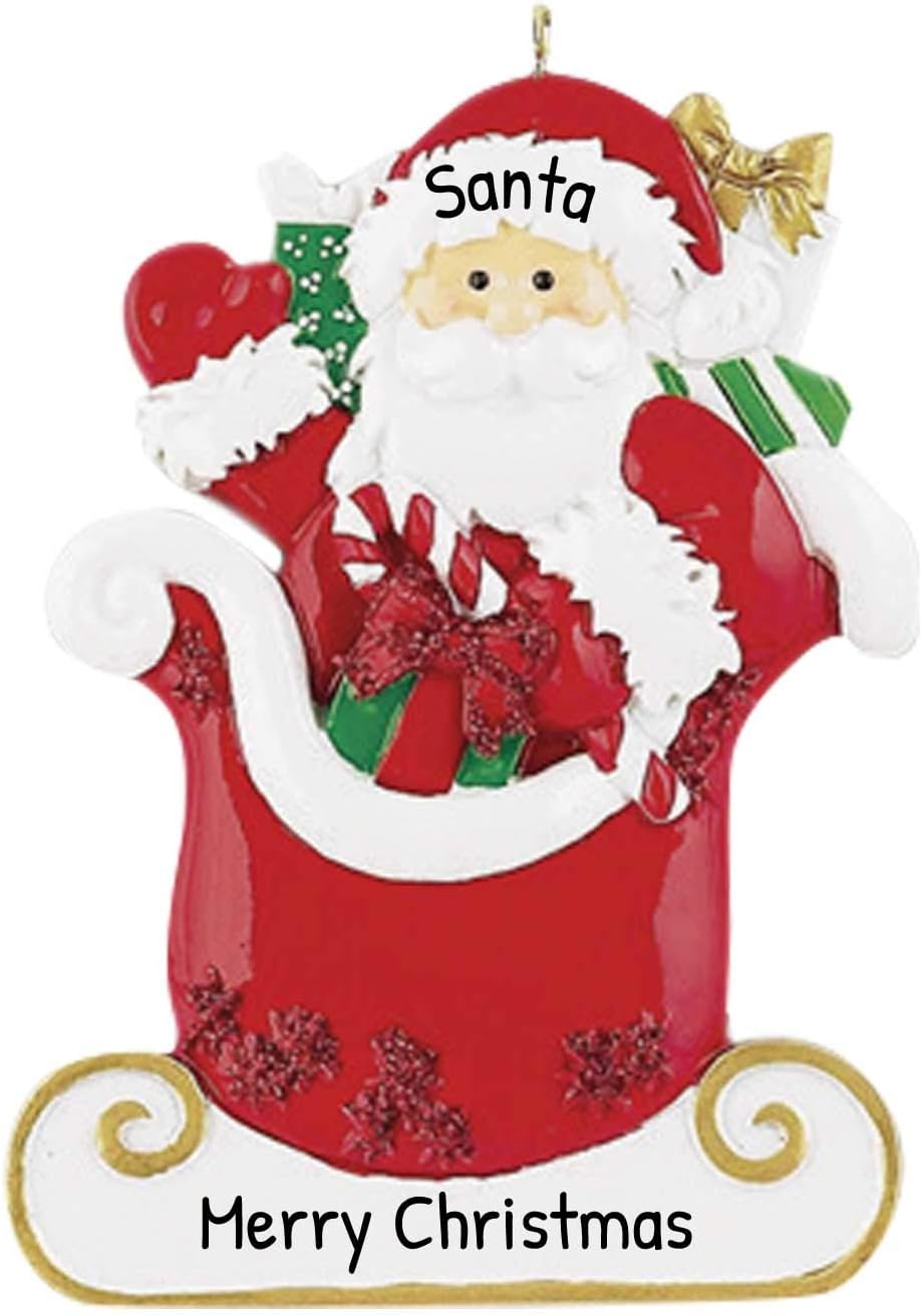 Personalized Santa Ornament 2024 by Elves - Sledding Christmas Figure With Gift Box for Tree
