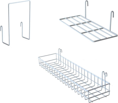 FRIADE Wall Grid Panel Hanging Basket with Hooks,Bookshelf,Display Shelf,Wall Organizer and Storage