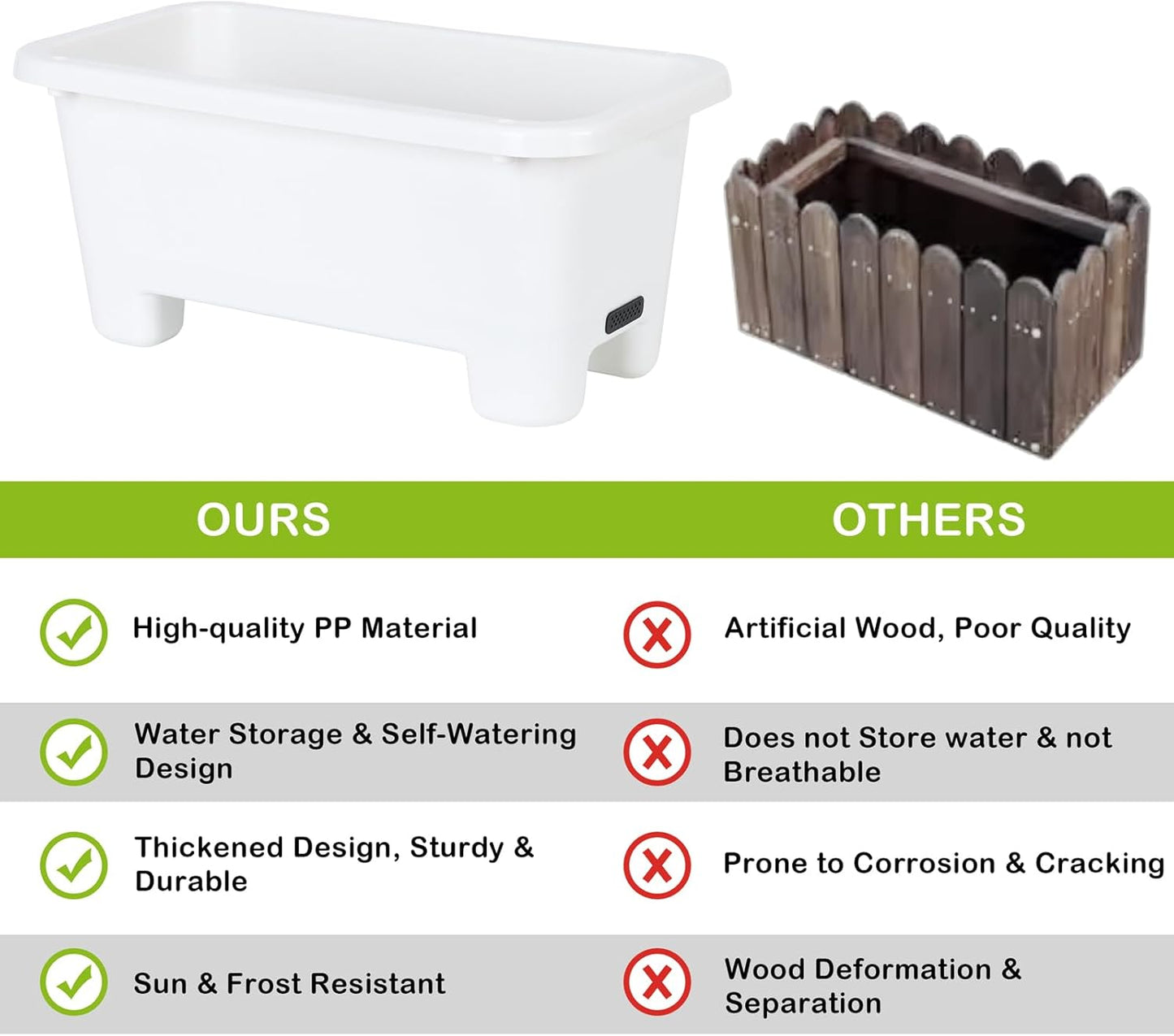 Self-Watering Rectangle Planter Boxes 8-Pack, 15.7-Inch Window Box Planter with Drainage Holes &