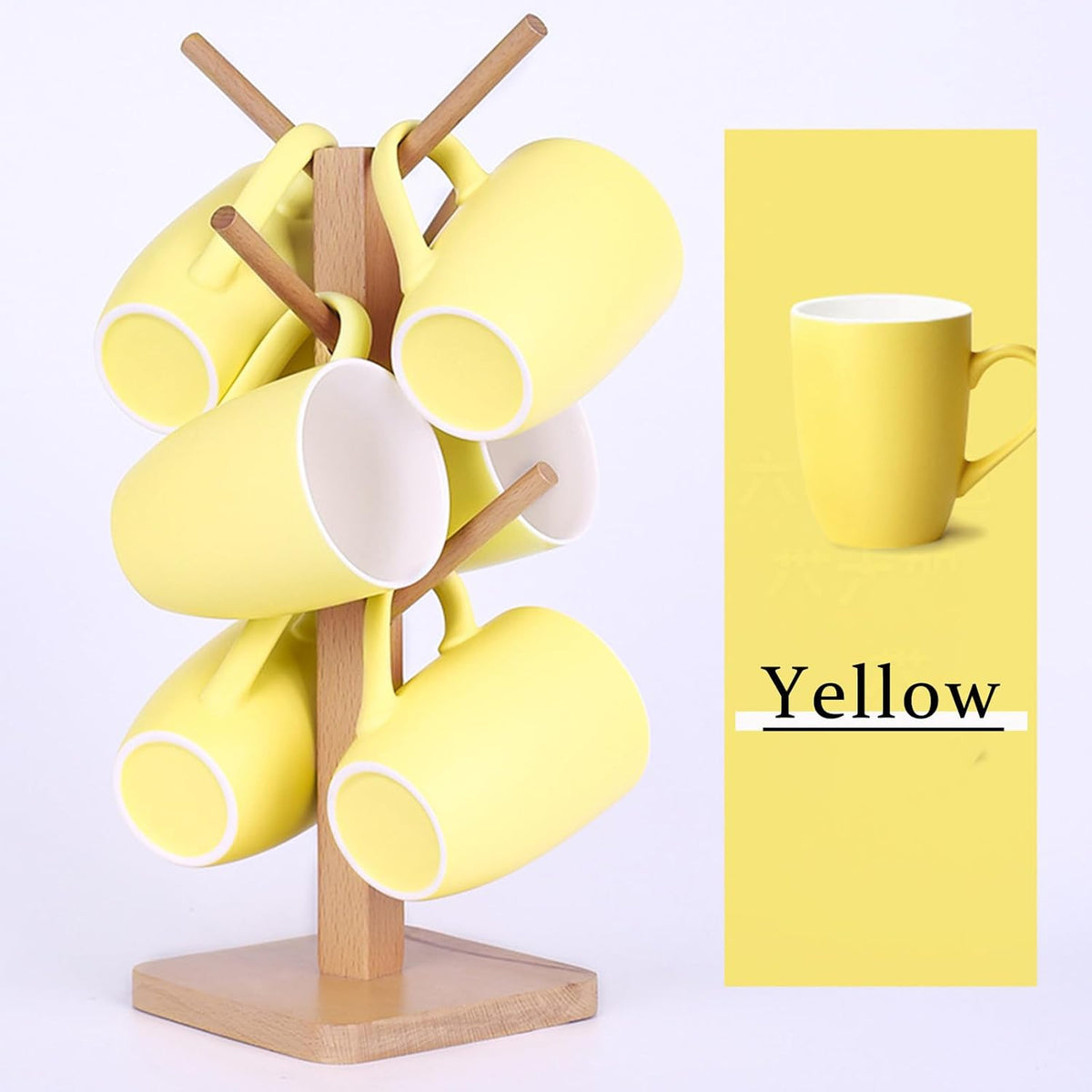 Coffee Mugs Set of 6, 12oz Ceramic Coffee Mugs with Handle, Matte Porcelain Yellow Coffee Mug for