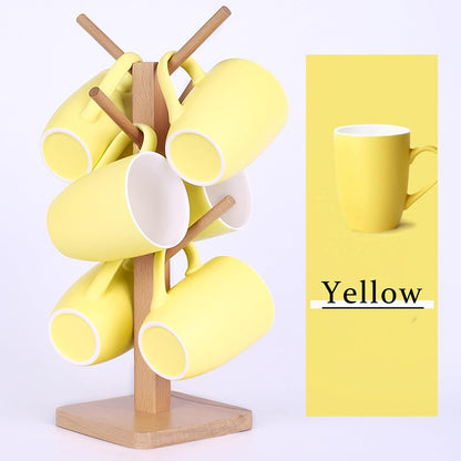Coffee Mugs Set of 6, 12oz Ceramic Coffee Mugs with Handle, Matte Porcelain Yellow Coffee Mug for
