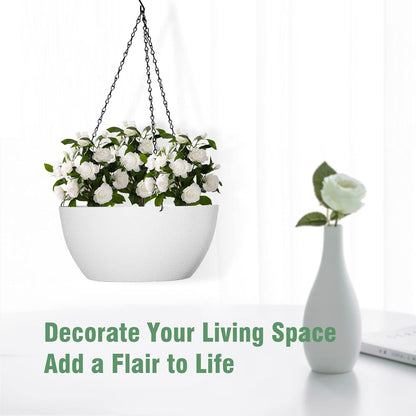 10 inch Hanging Planters for Outdoor Indoor Plants with Drainage Holes and Chain, 2 Pack Round