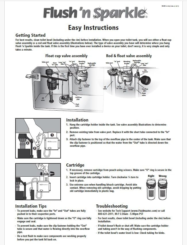 Fluidmaster 8302P8 Flush 'n Sparkle Automatic Toilet Bowl Cleaning System Bleach Replacement