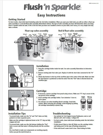 Fluidmaster 8302P8 Flush 'n Sparkle Automatic Toilet Bowl Cleaning System Bleach Replacement