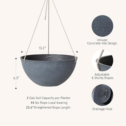 LA JOLIE MUSE Large Hanging Planters for Outdoor Plants - Hanging Flower Pots Weathered Gray (13.2