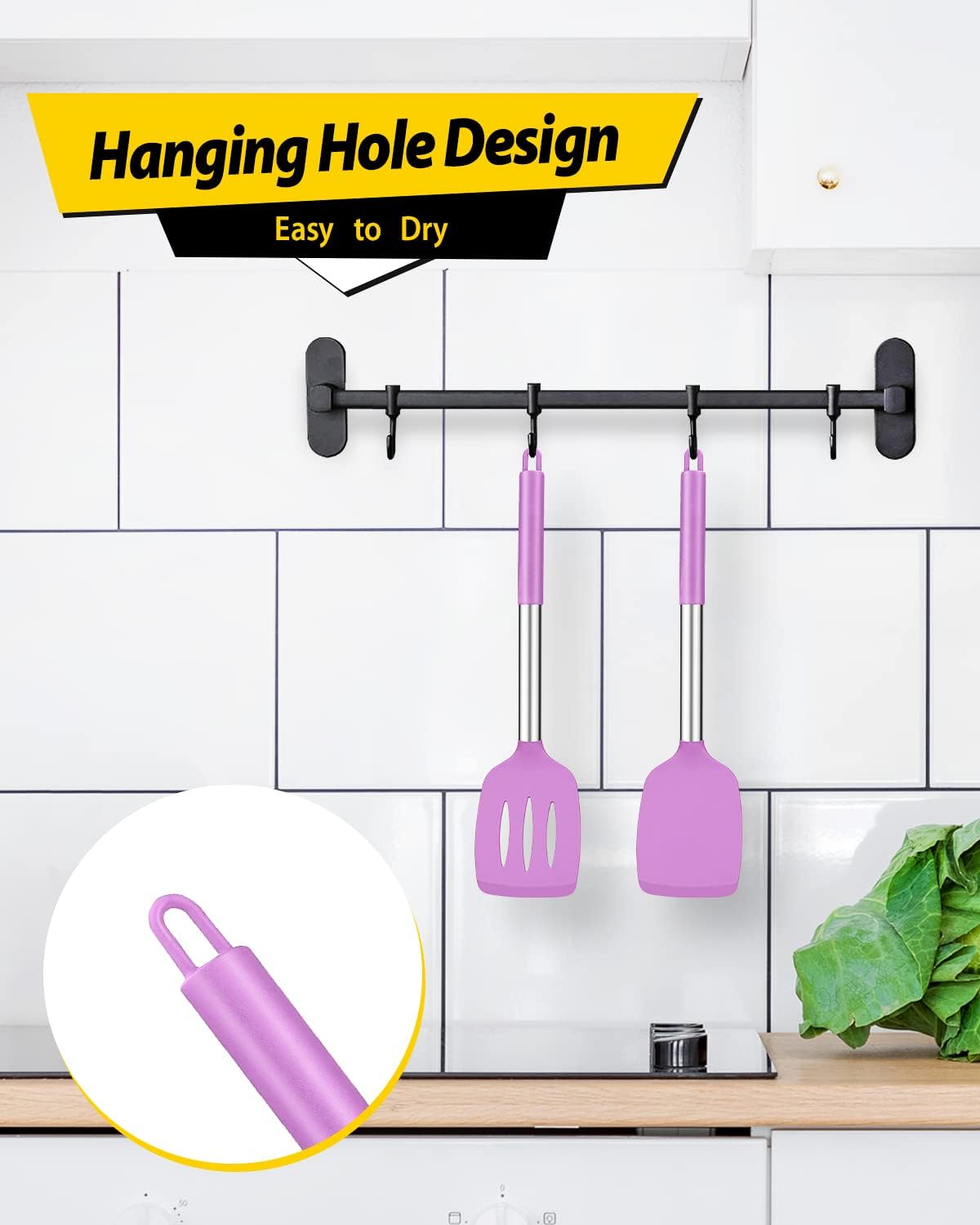 Pack of 2 Silicone Solid Turner, Non Stick Slotted Kitchen Spatulas, High Heat Resistant BPA Free