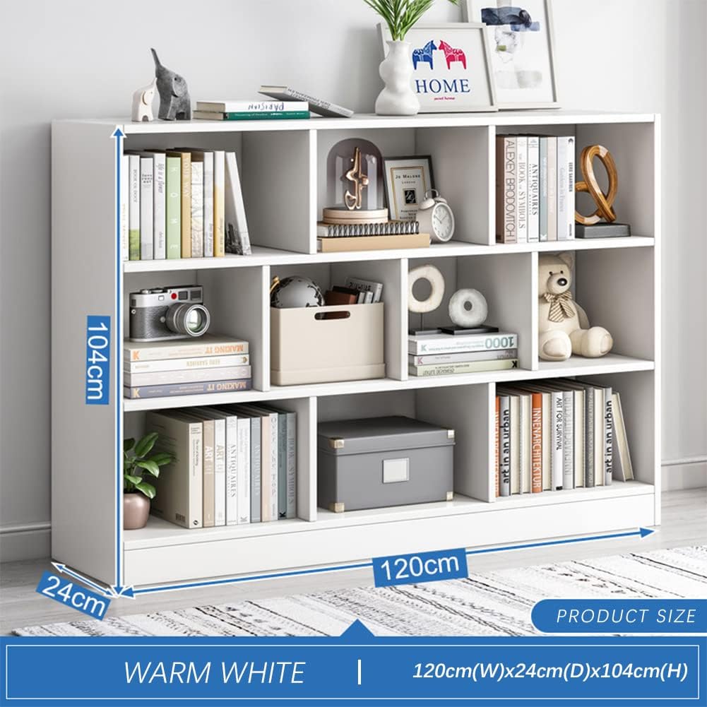 IOTXY Open Shelf Low Bookcase - Wooden 3-Tier Floor Standing Display Cabinet Organizer with Base