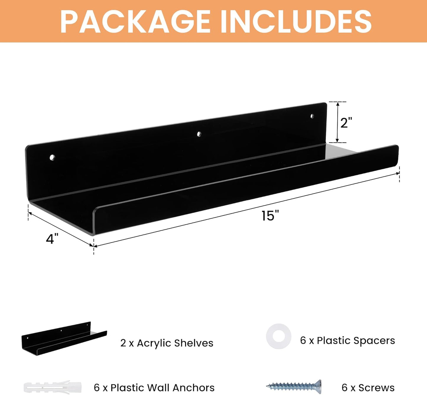 upsimples Acrylic Shelves for Wall Decor, 15" Display Shelf Perfume Organizer for Bathroom