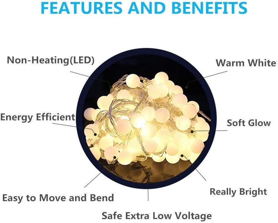 Globe String Lights for Bedroom, 49 Feet 100 LED Fairy Lights Plug in, 8 Modes Warm White Christmas