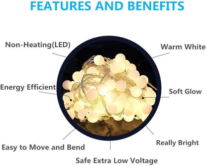 Globe String Lights for Bedroom, 49 Feet 100 LED Fairy Lights Plug in, 8 Modes Warm White Christmas
