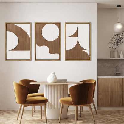 Large Abstract Brown and Beige Wall Art Set Modern Geometric Wood Grain Wall Decor Minimalist