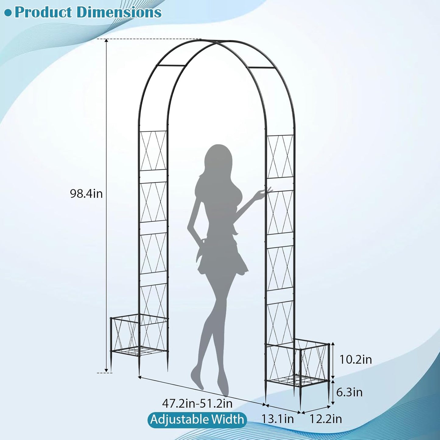 8.2 Ft Garden Arch Trellis for Climbing Plants Outdoor, Wedding Arch Frame for Ceremony Garden