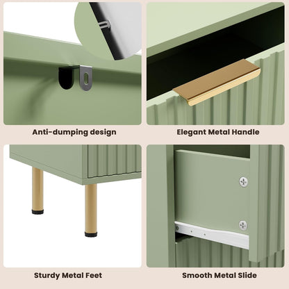 Green 6 Drawer Dresser for Bedroom, Fluted 47.2" Wide Modern Chest of Drawers with Deep Drawers