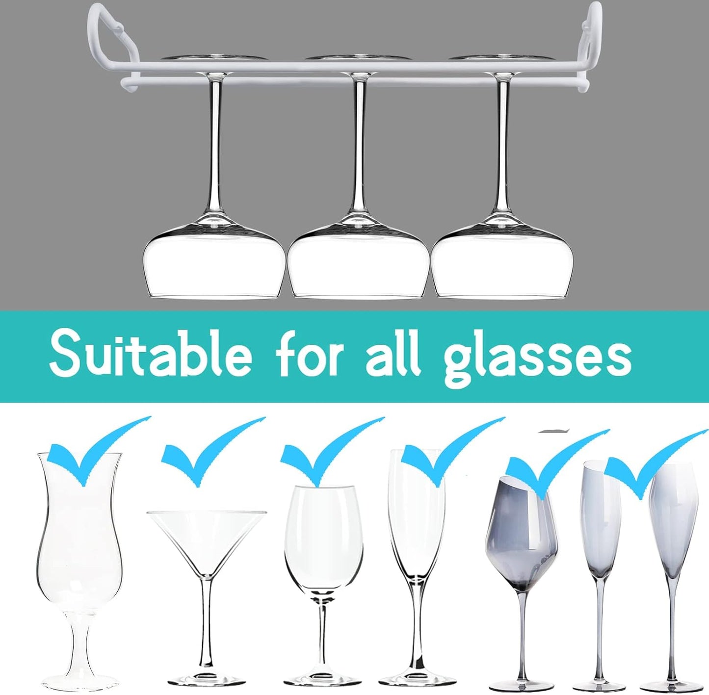 White 4 Wine Glass Rack Under Cabinet Shelf 10 Inch Stemware Storage Hanging Hanger Organizer