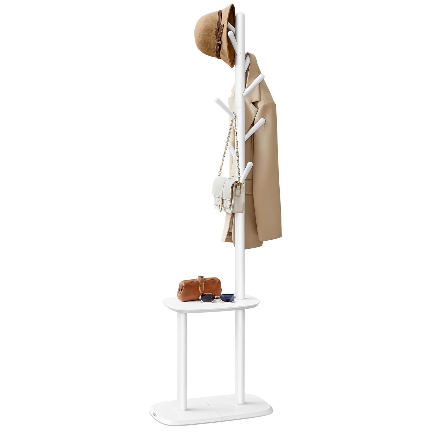 VASAGLE Coat Rack, Free Standing Coat Stand, Hall Coat Tree with 8 Hooks and Storage Shelf, 67.2