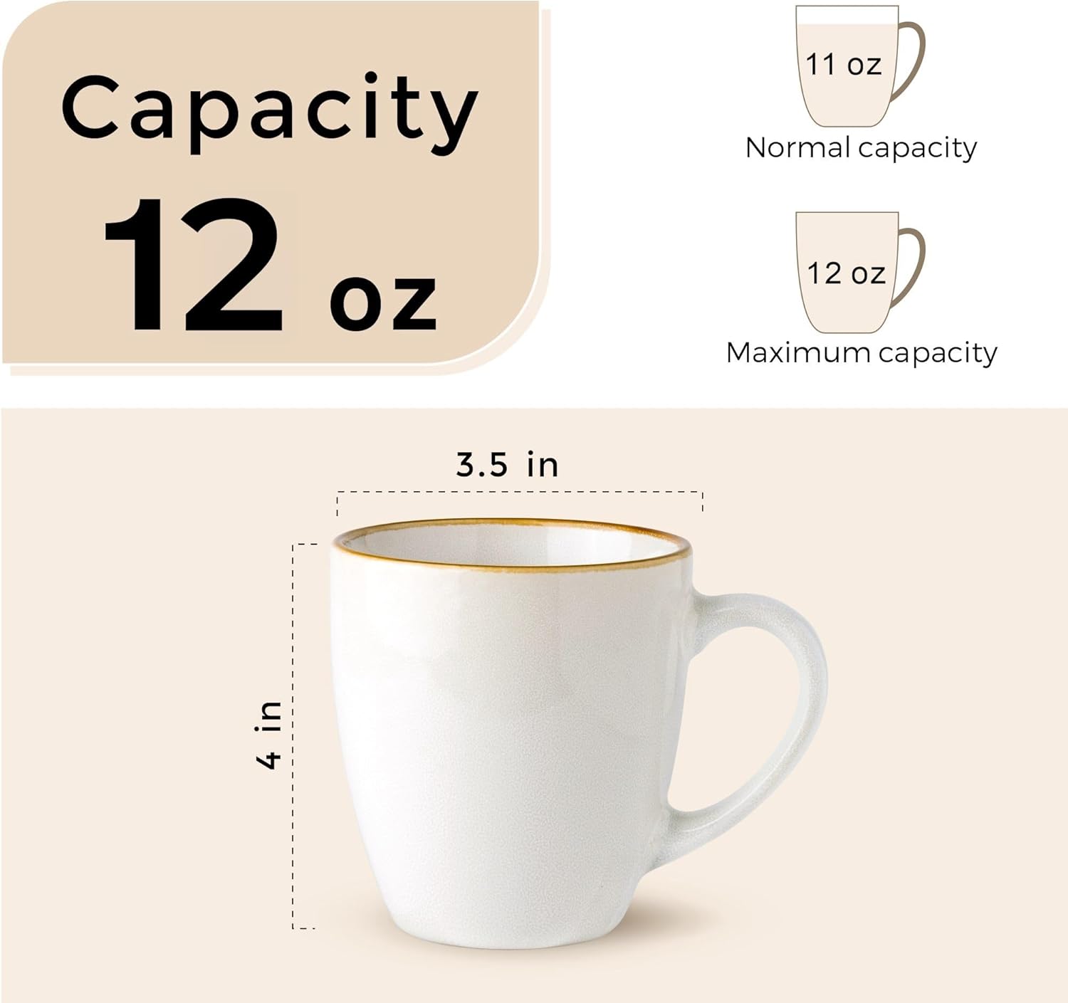 GBHOME Ceramic Coffee Mugs Set of 6, 12oz Stoneware Coffee Mugs Set For Dad Mom Women MEN, Light