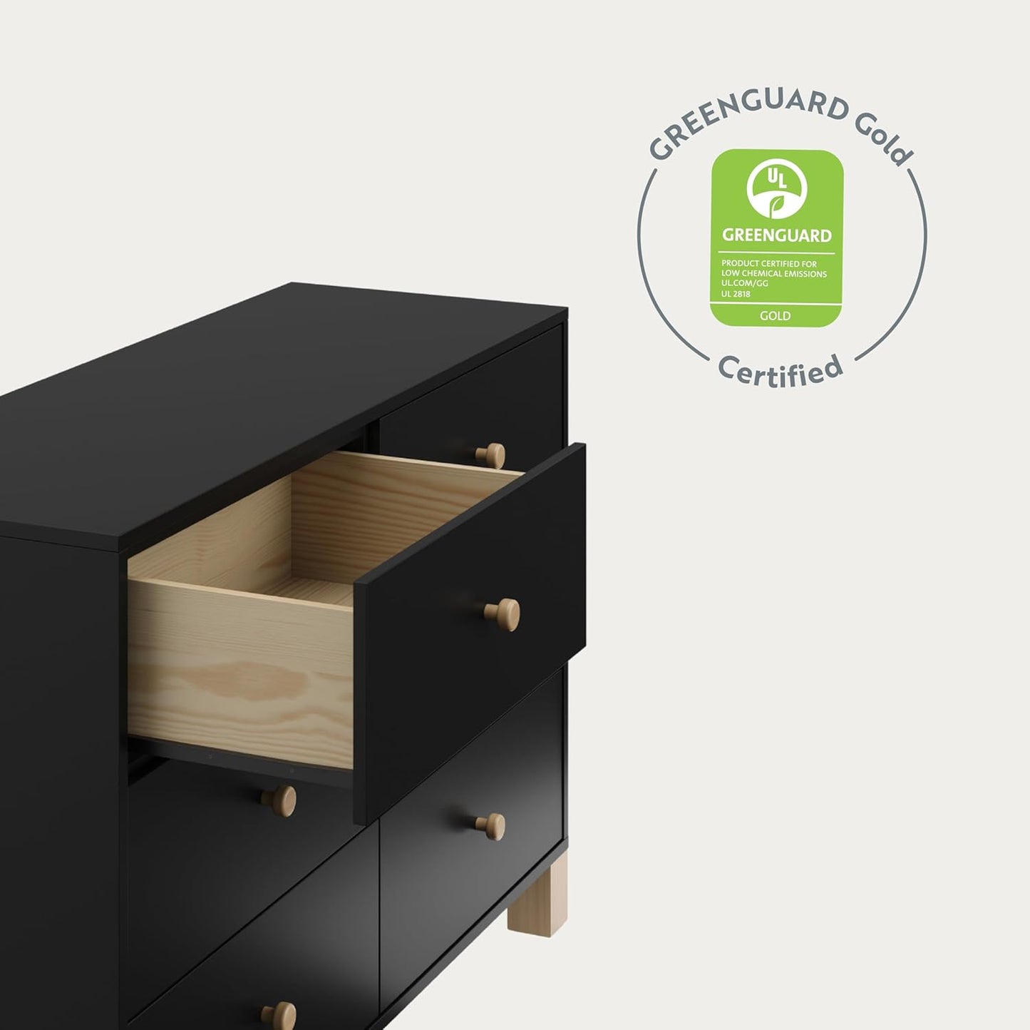Storkcraft California 6-Drawer Double Dresser (Black with Driftwood) - GREENGUARD Gold Certified