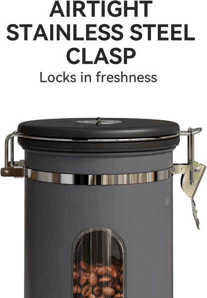Veken Coffee Canister with Window,Airtight Stainless Steel Kitchen Food Storage Container, Date