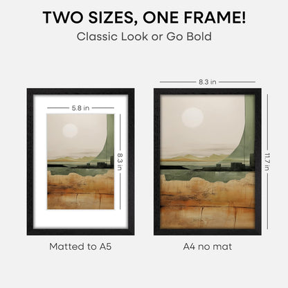 Homeforia A4 Picture Frame Black Wood, High-End Oak 8.3 x 11.7 Black Poster Frames Matted to 5.8 by