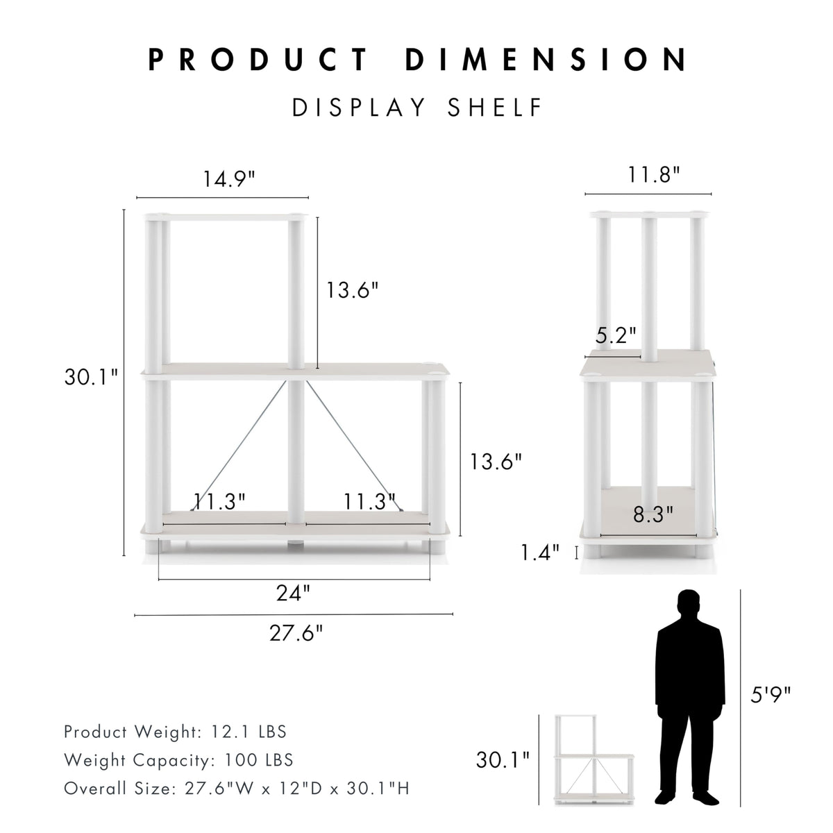 Homes: Inside + Out Apexa Modern 3-Cube Ladder Shelving Units, Collectibles Display Shelves, Easy
