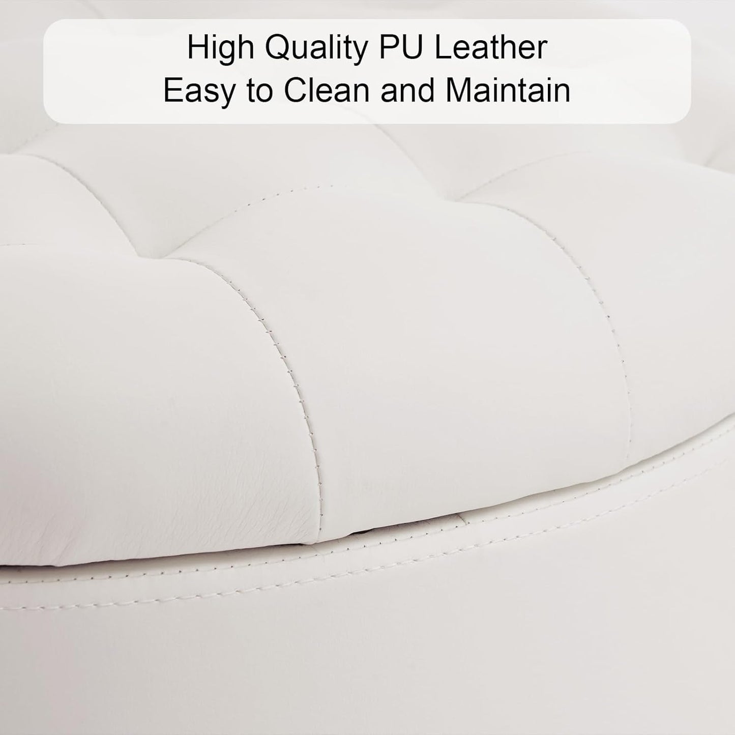 Furniliving Upholstered Button Tufted Round Ottoman, PU Storage Ottoman Round, Removable Lid