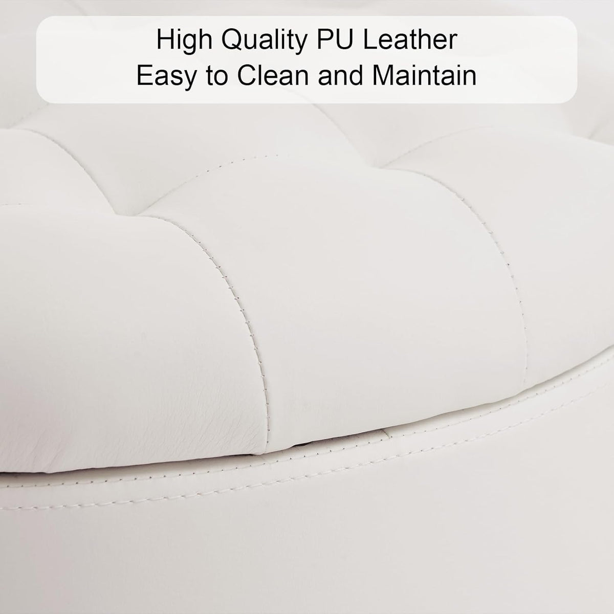 Furniliving Upholstered Button Tufted Round Ottoman, PU Storage Ottoman Round, Removable Lid