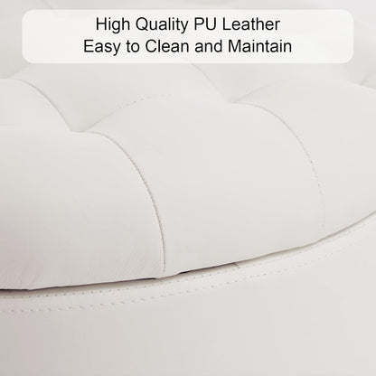 Furniliving Upholstered Button Tufted Round Ottoman, PU Storage Ottoman Round, Removable Lid