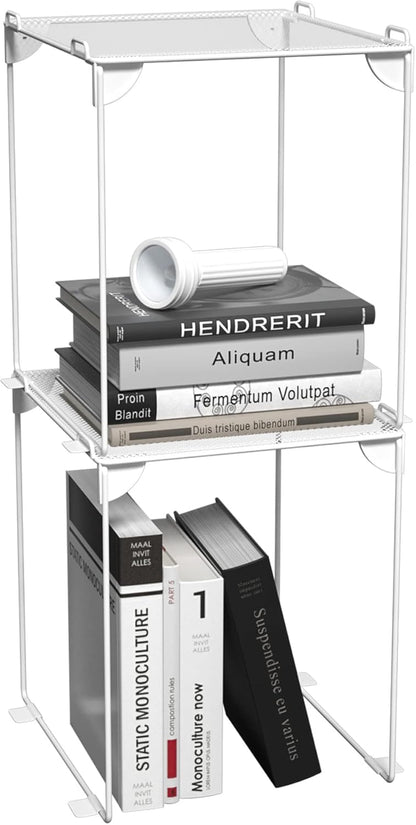 Neudeco Pack 2, Mesh Locker Shelf, Stackable Extra Tall Locker Organizer, Collapsible and Metal