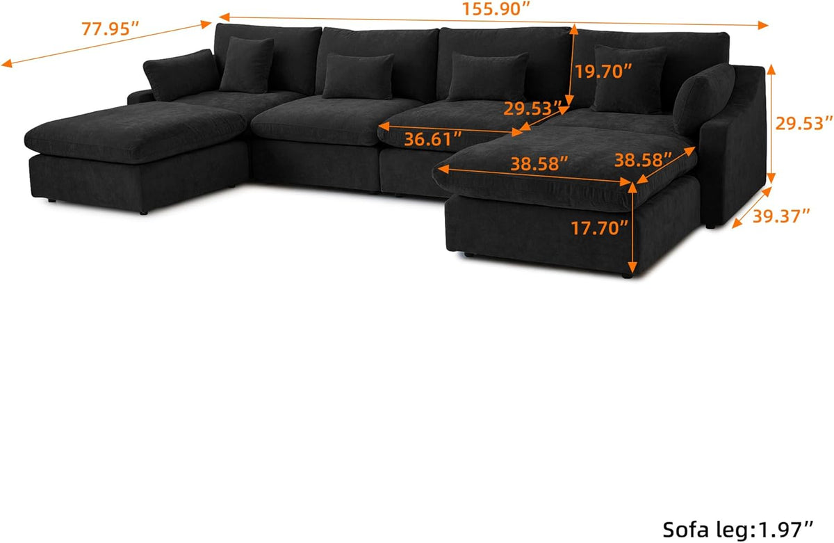 JACH U-Shaped Sectional Couches for Living Room, Cloud Sectional Couch with Deep Seat, 155.9"