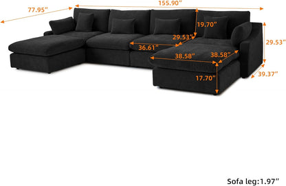 JACH U-Shaped Sectional Couches for Living Room, Cloud Sectional Couch with Deep Seat, 155.9"