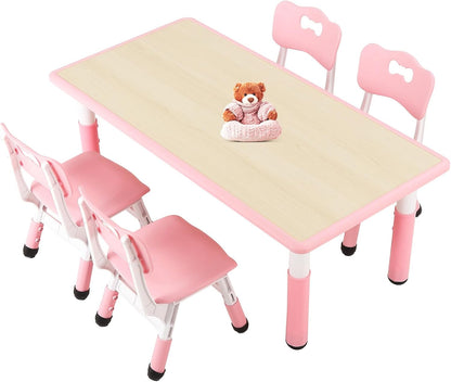 FUNLIO Kids Table and 4 Chairs Set for Ages 3-8, Height Adjustable Toddler Table and Chair Set