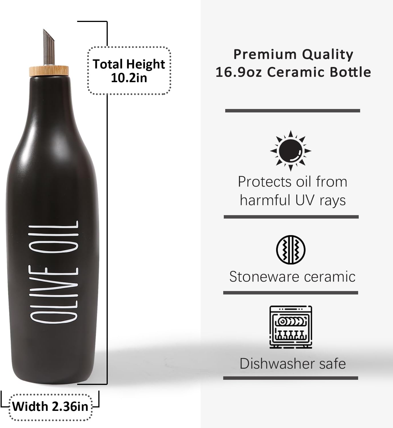 HOMCDALY Olive Oil and Vinegar Dispenser Set, Ceramic Oil and Vinegar Bottles with Bamboo Tray