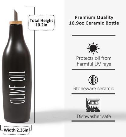 HOMCDALY Olive Oil and Vinegar Dispenser Set, Ceramic Oil and Vinegar Bottles with Bamboo Tray