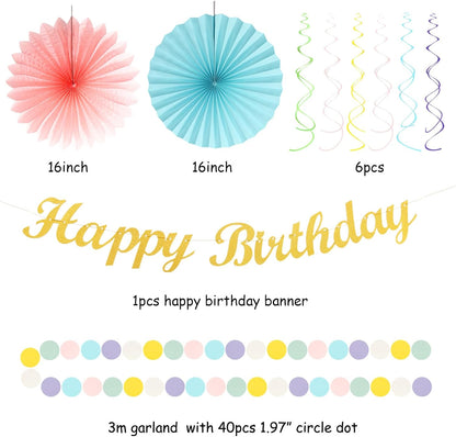 Pastel-Rainbow Classroom Girls Birthday Party-Decorations - 21pcs Happy Banner Decor, Colorful
